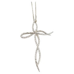 Diamond set 18k white gold OHLIGUER croc  tail cross /crusifix pendant necklace 