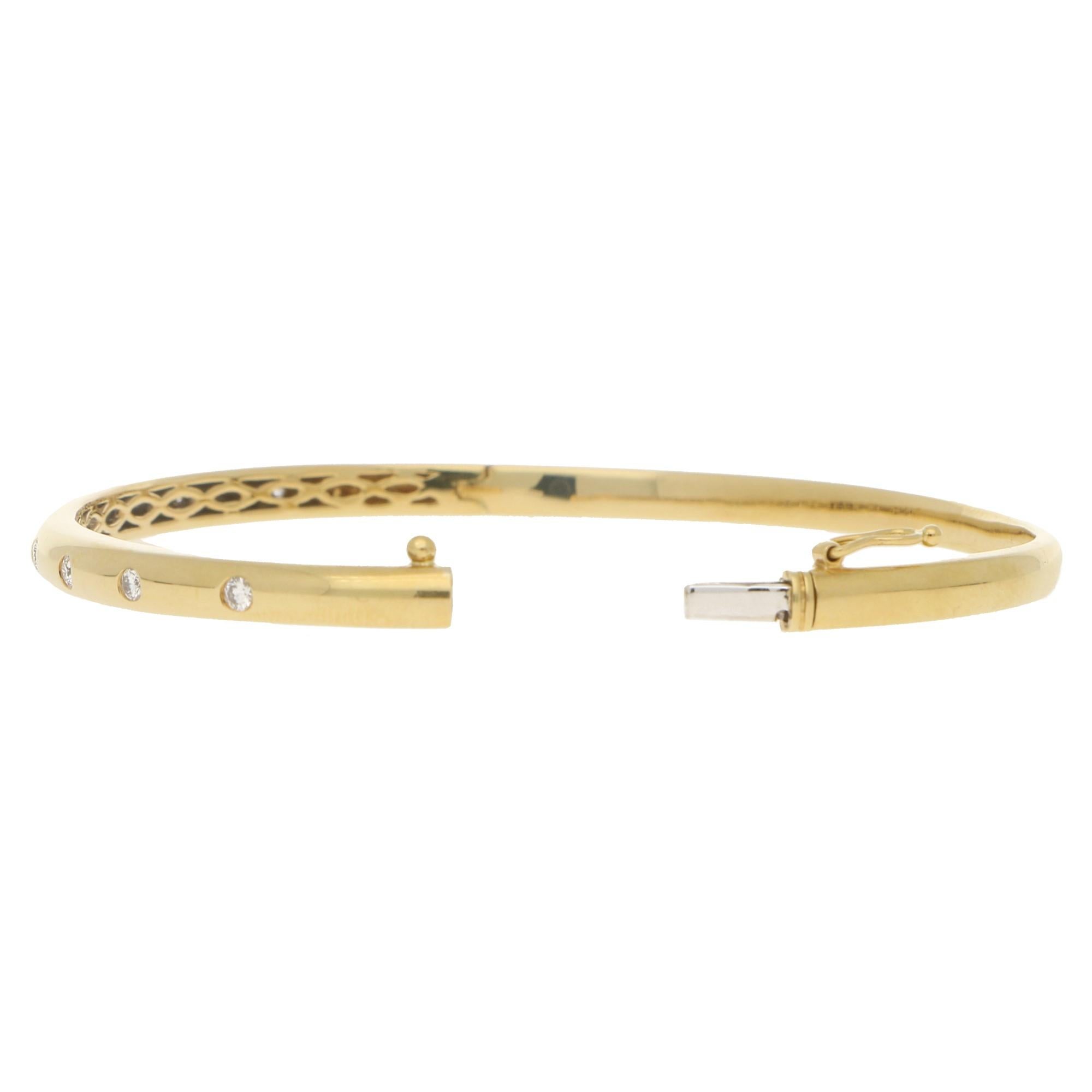 Round Cut Diamond Set Bangle in 18 Karat Yellow Gold