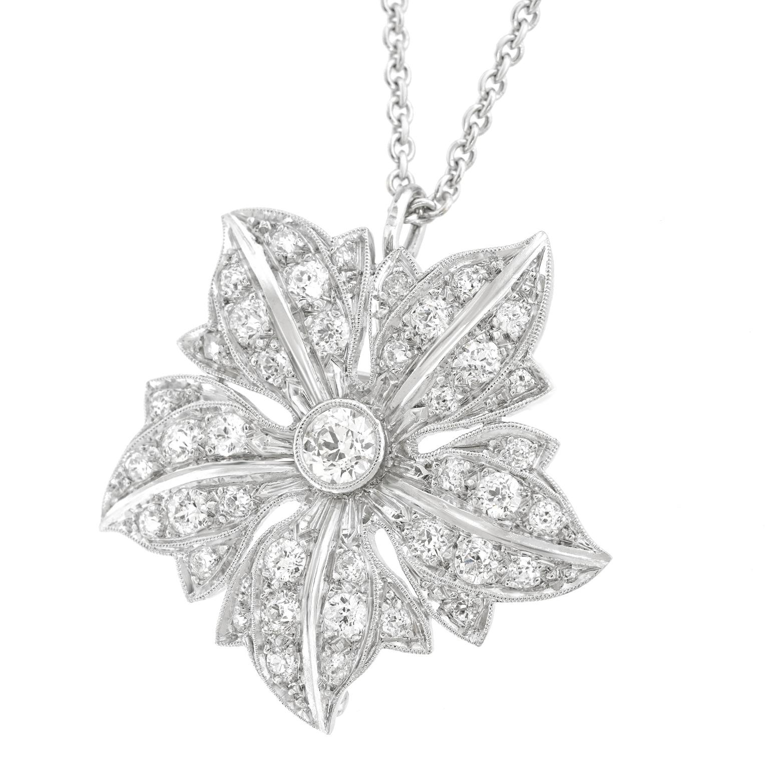 Art Deco Diamond-set Brooch Pendant For Sale