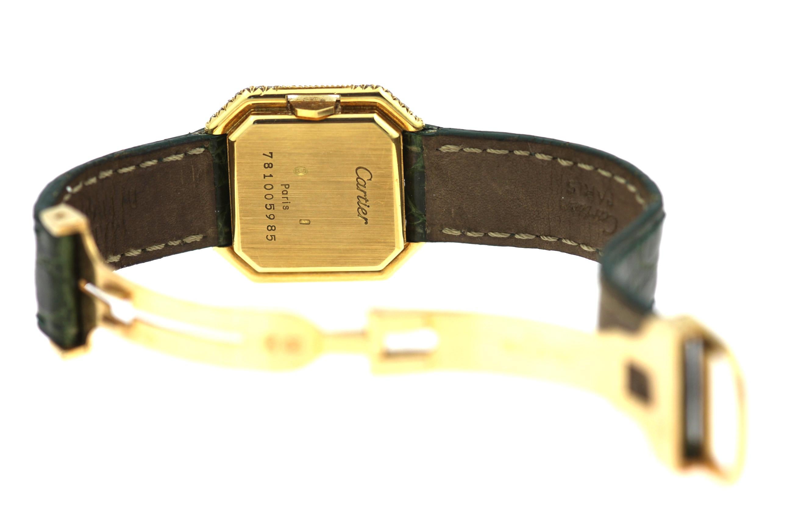 Diamond Set Cartier Watch in 18 K Yellow Gold with Original Box  In Good Condition In London, GB