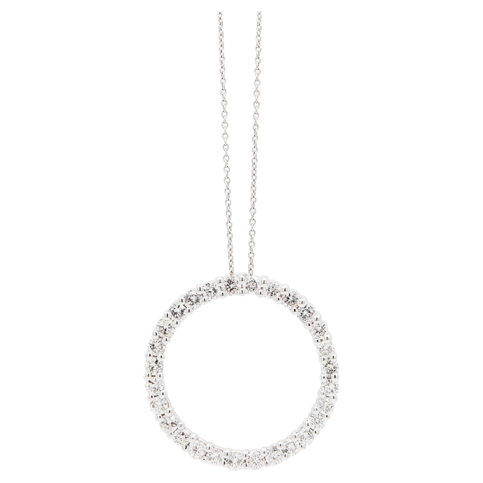 Diamond Set 'Circle Of Life' Pendant Necklace in 14 Carat White Gold For Sale