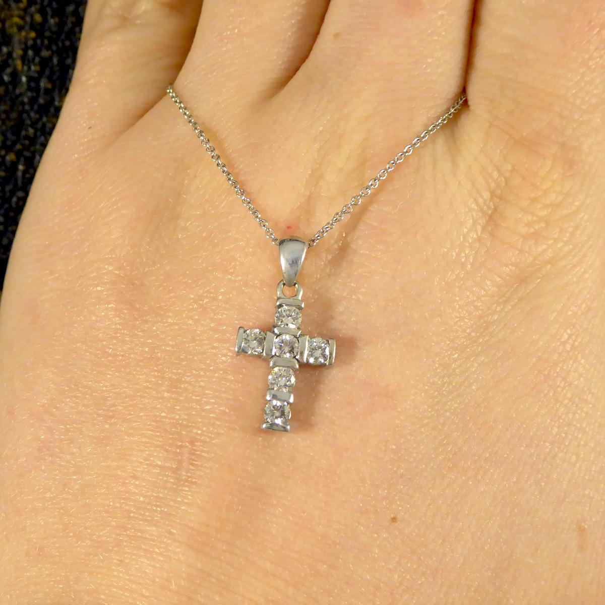 Women's or Men's Diamond Set Cross Pendant Necklace in 18ct White Gold For Sale