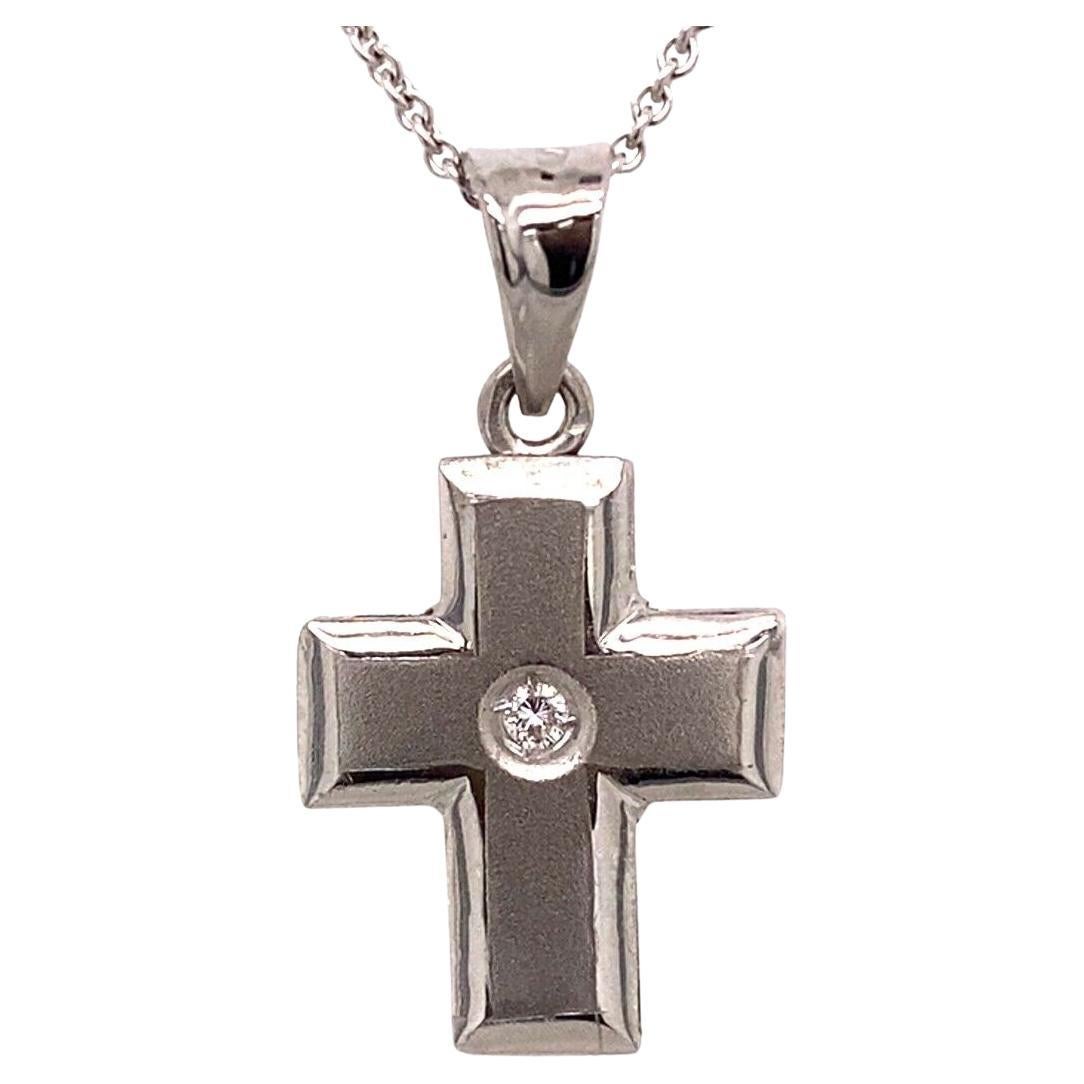 Diamond Set Cross Pendant with 0.05ct Round Diamond in 18ct White Gold For Sale