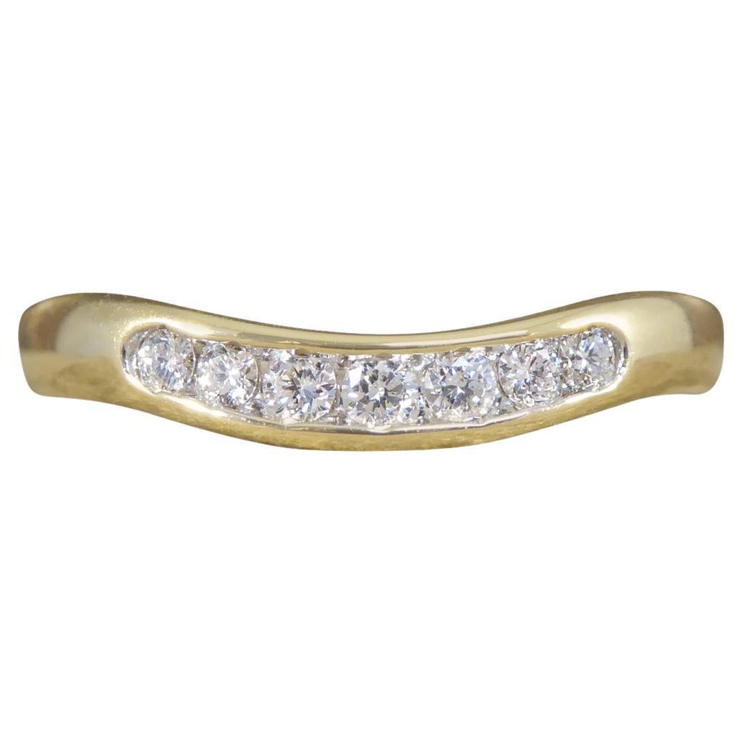 Diamond Set Curved Wishbone Ring in Yellow Gold For Sale