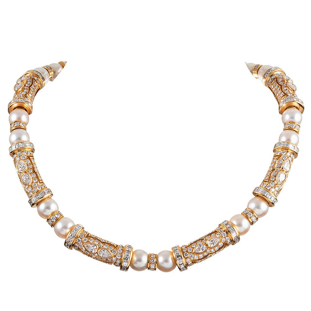 Women's Bulgari Diamond-Set Double Collar and Earrings Suite