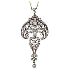 Diamond Set Elegant Drop Necklace in 18 Carat Yellow Gold and Silver