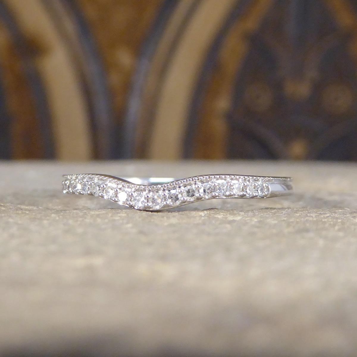 Diamond Set Fine Curved Wishbone Ring in 18ct White Gold In Excellent Condition For Sale In Yorkshire, West Yorkshire