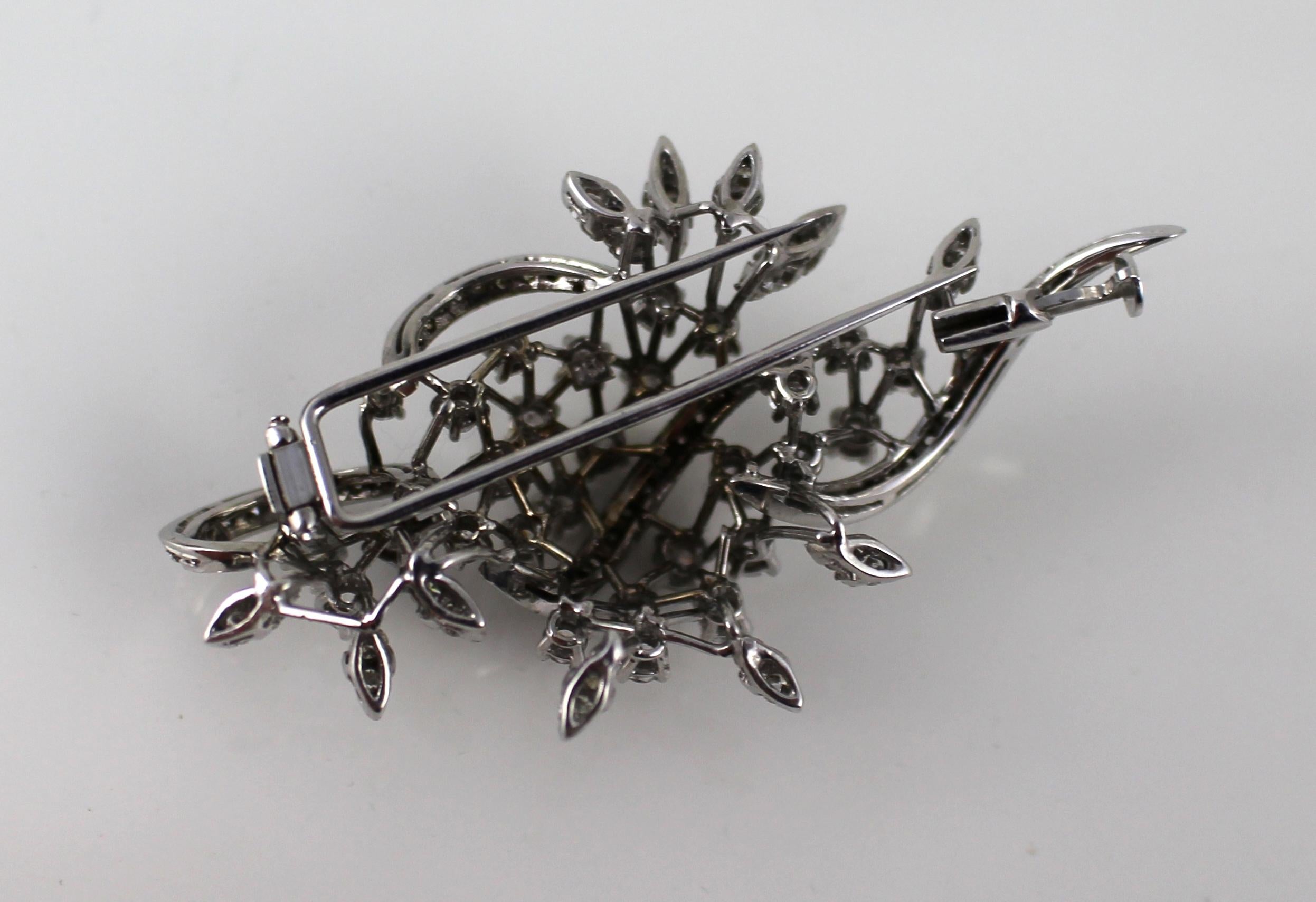 20th Century Diamond Set Foliate 18-Carat White Gold Brooch For Sale