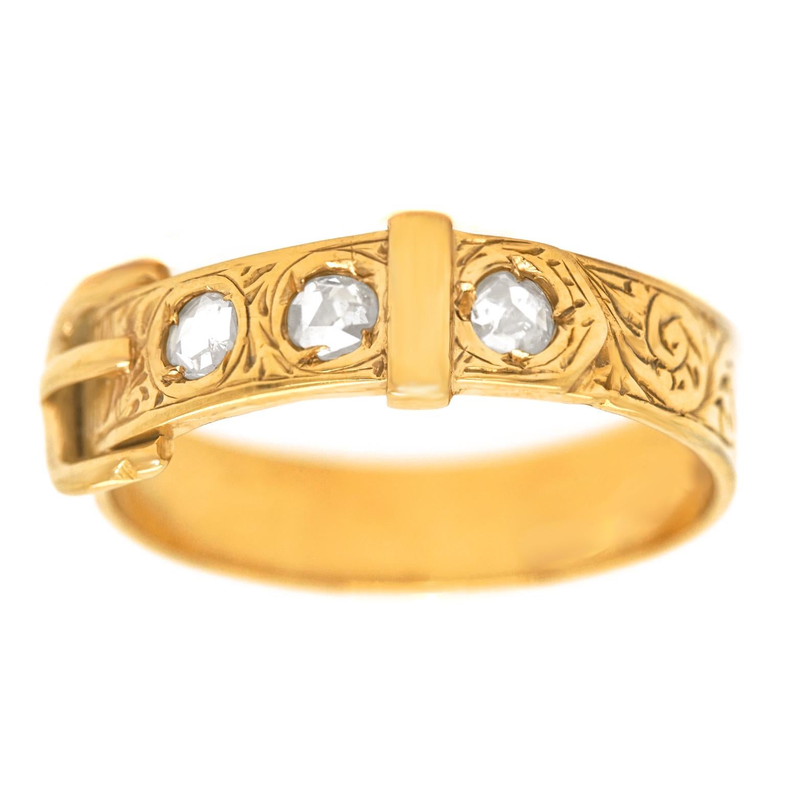 Rose Cut Diamond Set Gold Buckle Ring