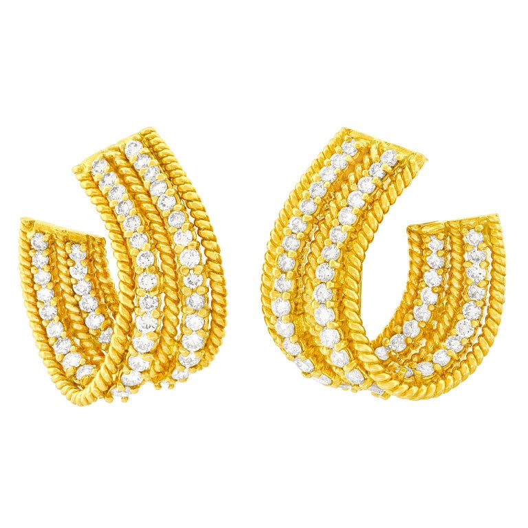 DiamondSet Gold Earrings Swiss For Sale at 1stDibs