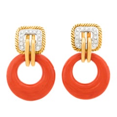 Retro Diamond Set Gold Hoop Earrings