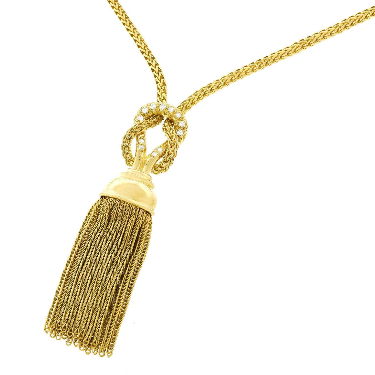 Diamond Set Gold Tassel Necklace In Excellent Condition In Litchfield, CT