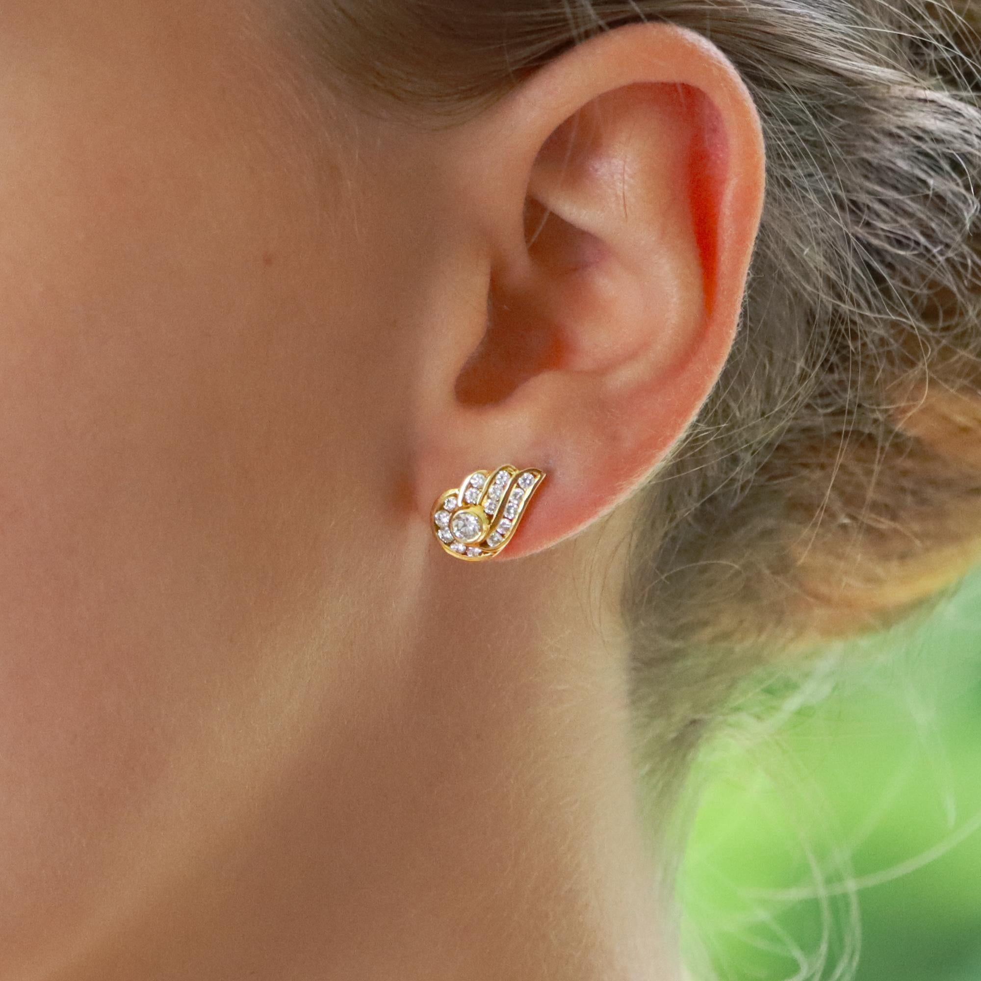 Contemporary Diamond Set Gold Wing Stud Earrings