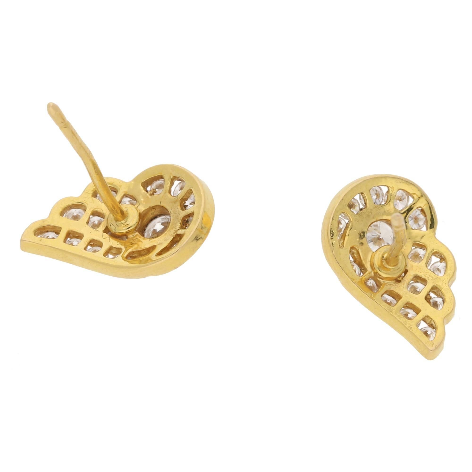 Women's or Men's Diamond Set Gold Wing Stud Earrings