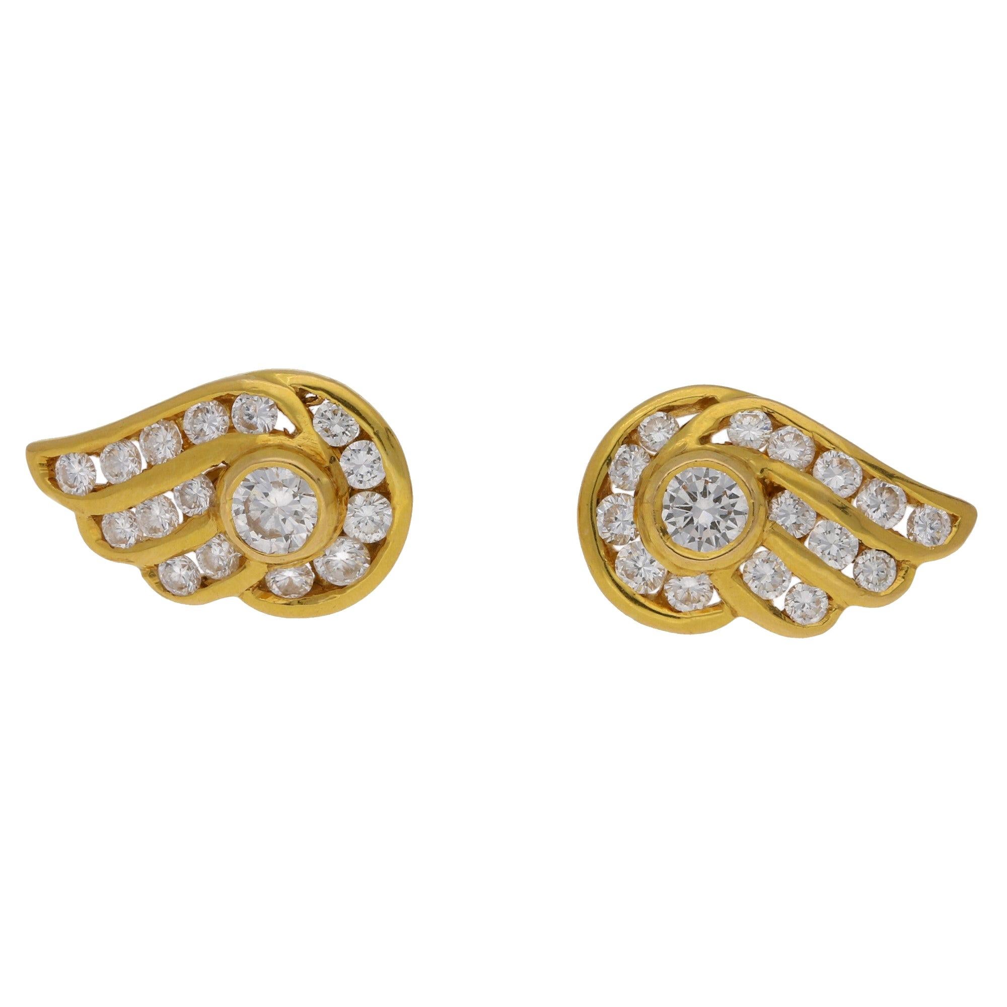 Diamond Set Gold Wing Stud Earrings