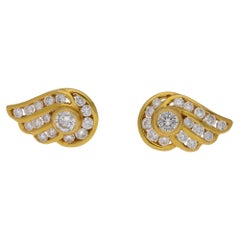 Diamond Set Gold Wing Stud Earrings