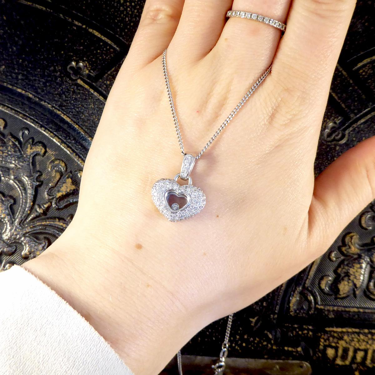 Women's Diamond Set Heart Happy Diamonds Style Necklace in 18ct White Gold on White Gold