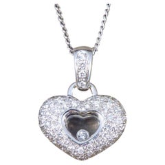 Diamond Set Heart Happy Diamonds Style Necklace in 18ct White Gold on White Gold