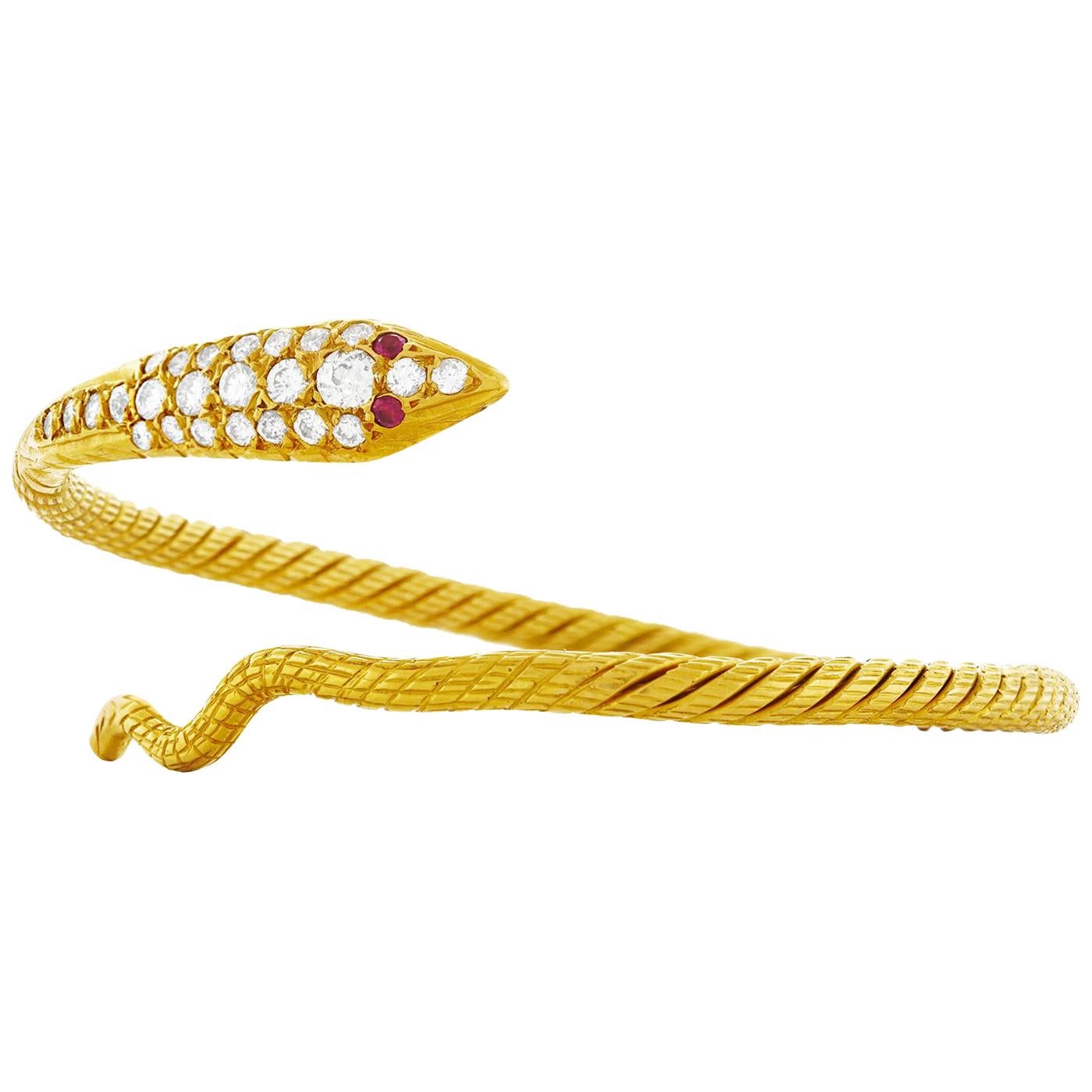 Diamond Set High Karat Gold Snake Bracelet