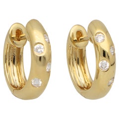 Diamond Set Huggie Hoop Earrings Set in 18k Yellow Gold