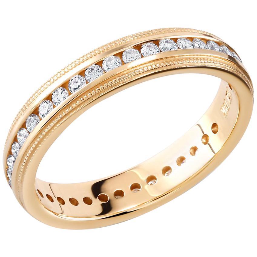 Contemporary Diamond Set in Yellow Gold Eternity Wedding Band with Double Milgrain Edge For Sale