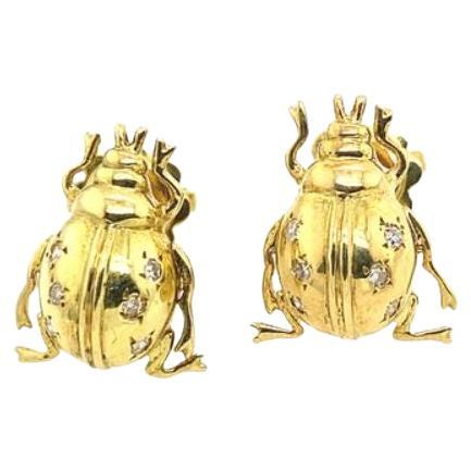 Diamond Set Ladybird Earrings in 18ct Yellow Gold For Sale
