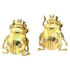 Diamond Set Ladybird Earrings in 18ct Yellow Gold