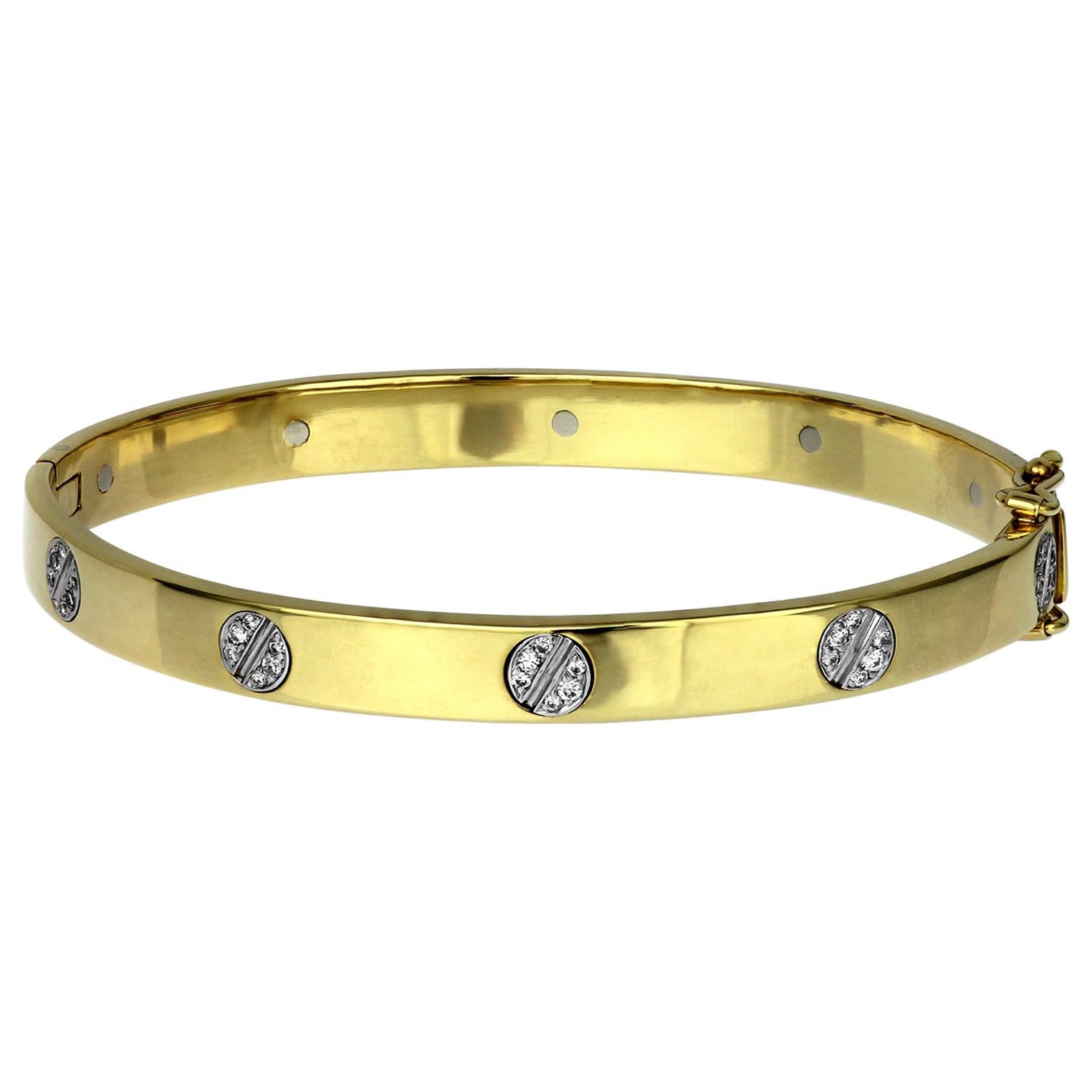 Rétro Bracelet de style classique en bimétal 18ct avec diamant et motif de vis en vente