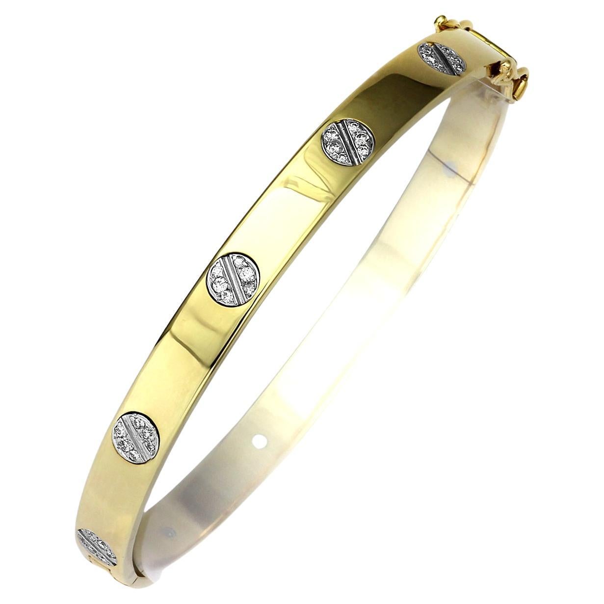 Bracelet de style classique en bimétal 18ct avec diamant et motif de vis en vente