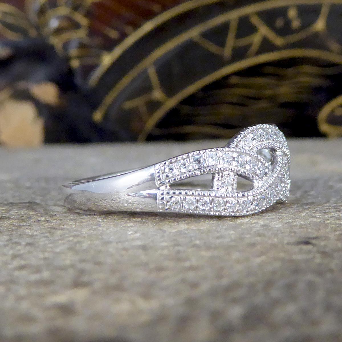 Art Deco Diamond Set Milgrain Plait Half Eternity Ring in White Gold For Sale