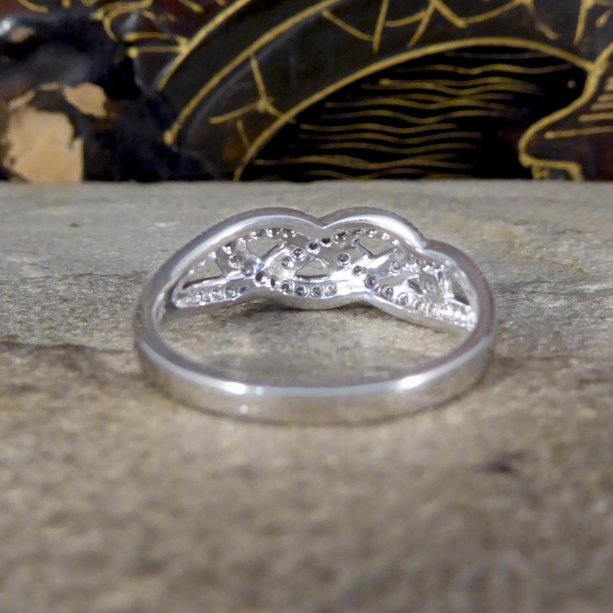 Brilliant Cut Diamond Set Milgrain Plait Half Eternity Ring in White Gold For Sale