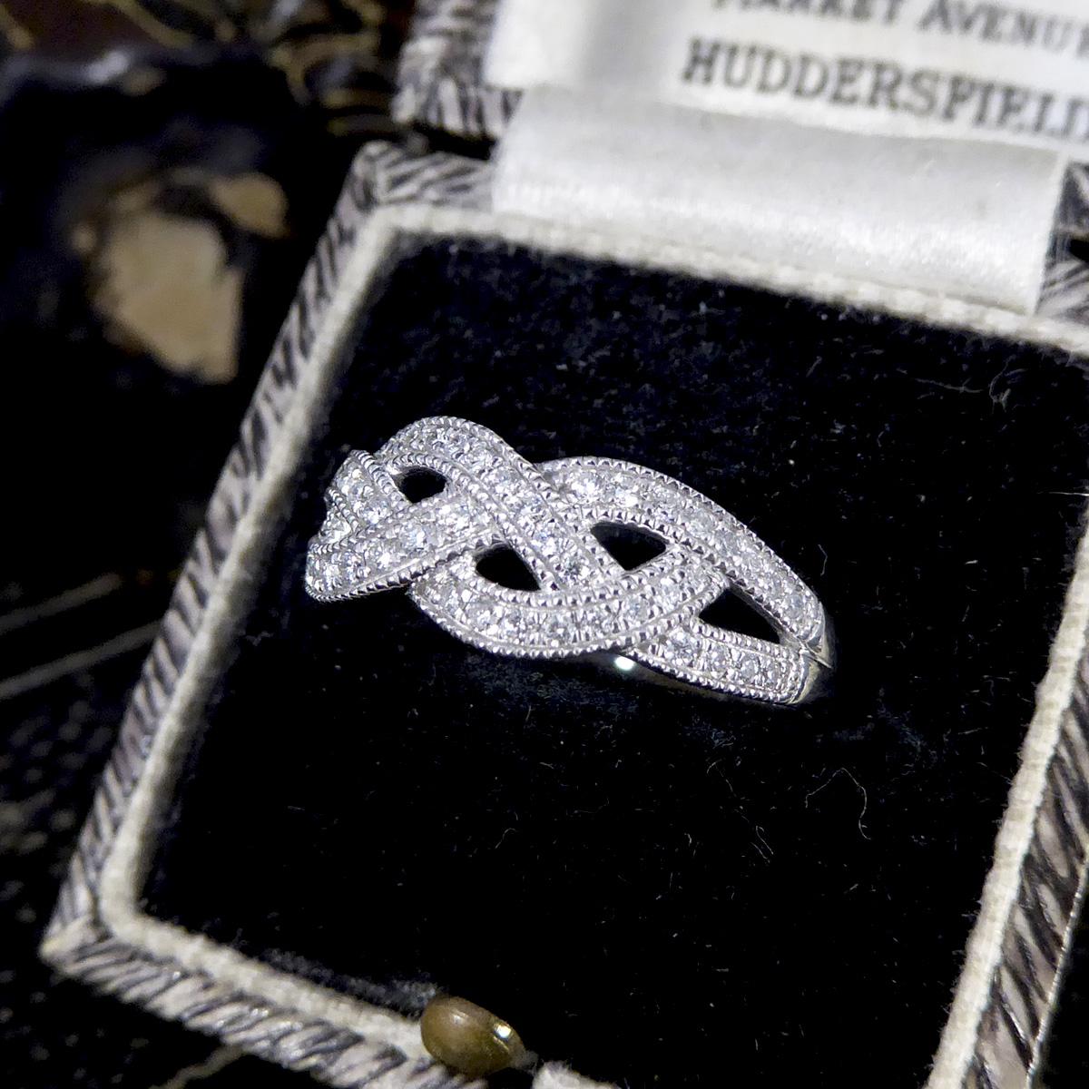 Diamond Set Milgrain Plait Half Eternity Ring in White Gold For Sale 3