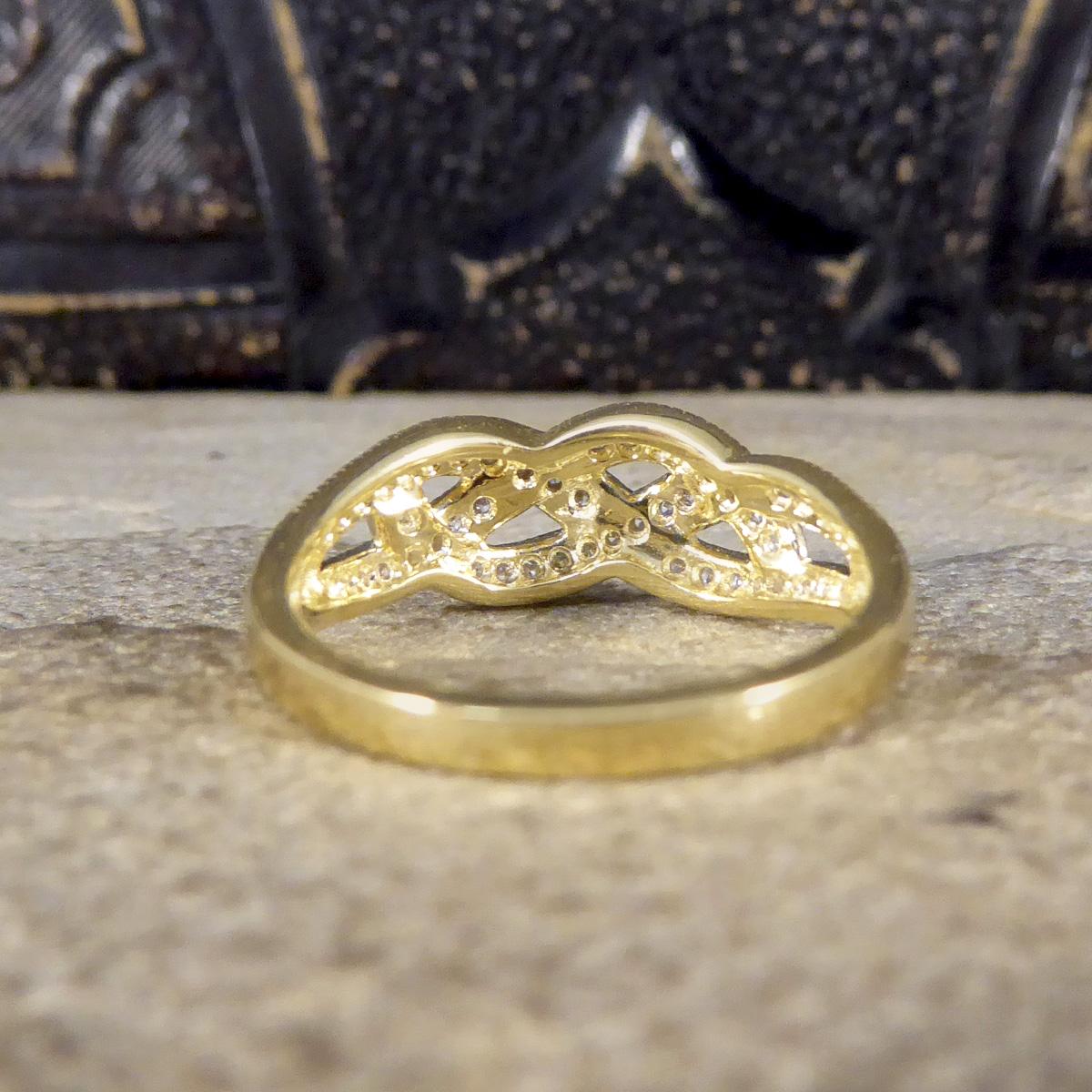 Edwardian Diamond Set Milgrain Plait Half Eternity Ring in Yellow Gold For Sale