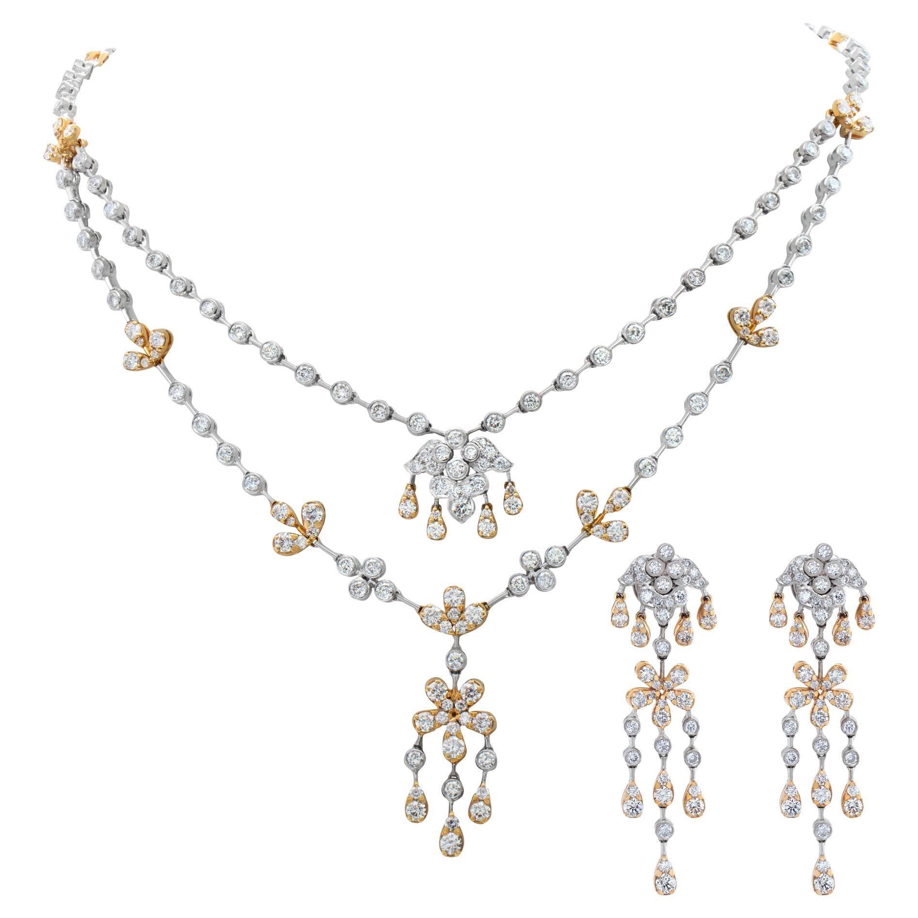 Necklace, Bracelet and Earrings Parure, Set in 18k Yellow Gold, w/ Pink