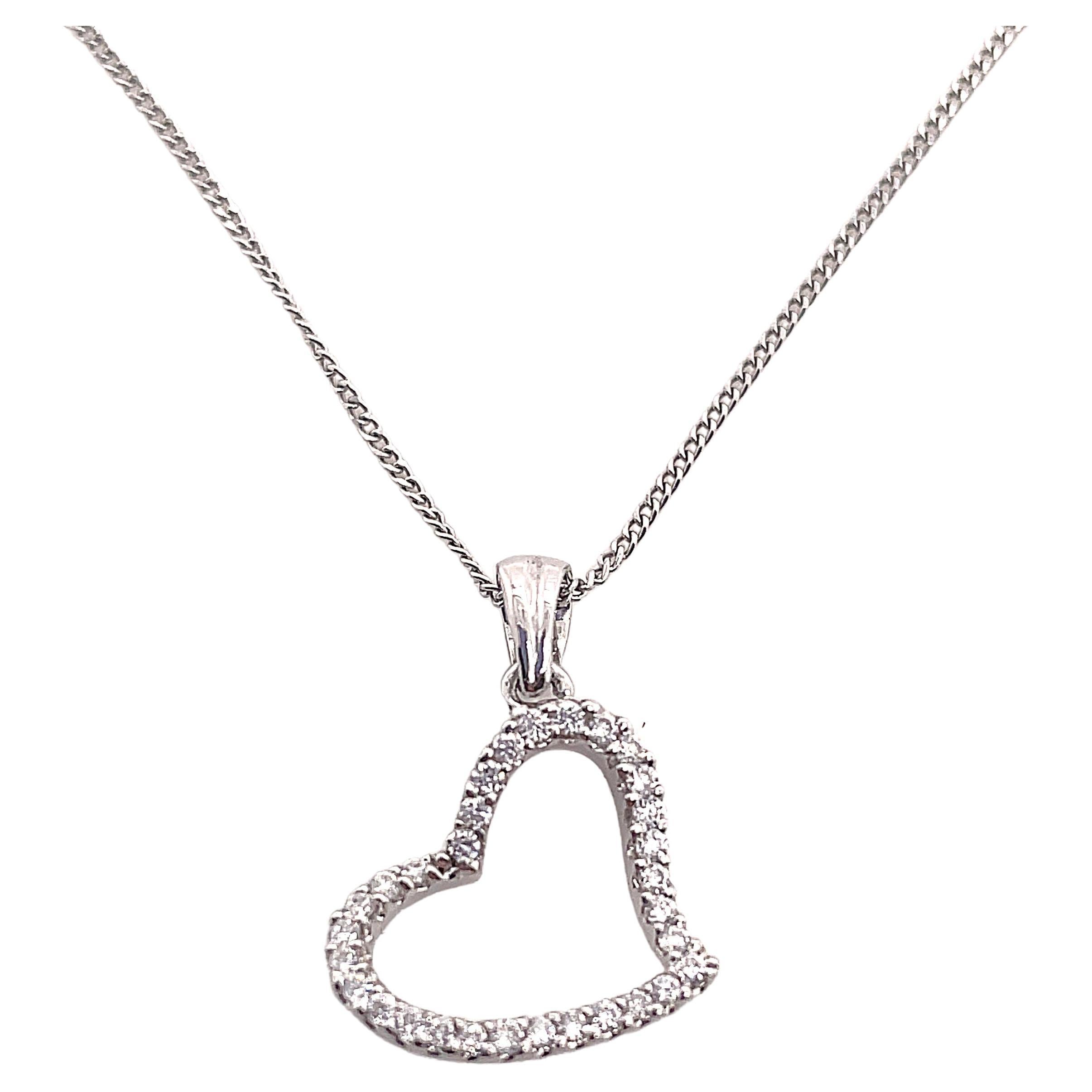 Diamond Set Open Heart Pendant 18 Karat White Gold