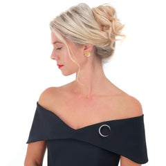 Diamond-set Platinum Crescent Moon Brooch by Barthman New York