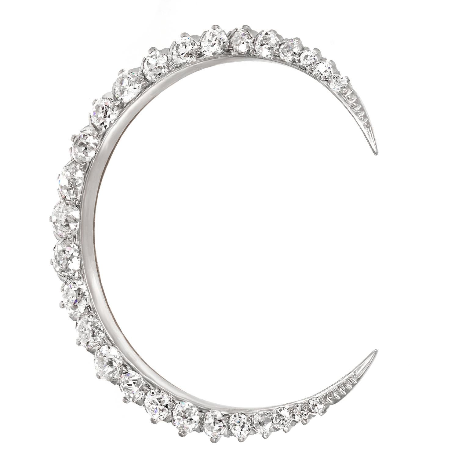 Crescent Moon-Brosche aus Platin mit Diamanten von Barthman New York (Edwardian) im Angebot