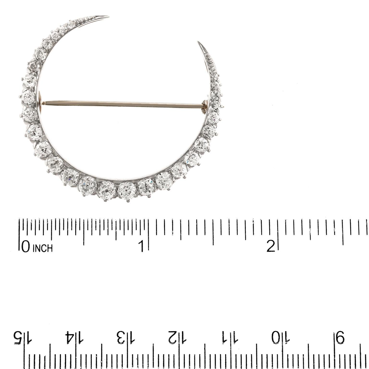 Round Cut Diamond-set Platinum Crescent Moon Brooch by Barthman New York For Sale