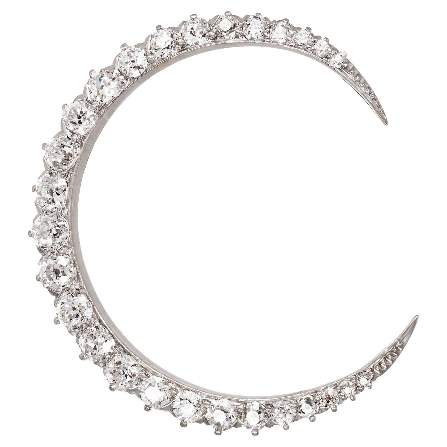 Diamond-set Platinum Crescent Moon Brooch by Barthman New York For Sale