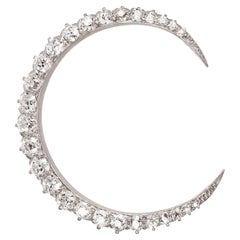 Diamond-set Platinum Crescent Moon Brooch by Barthman New York