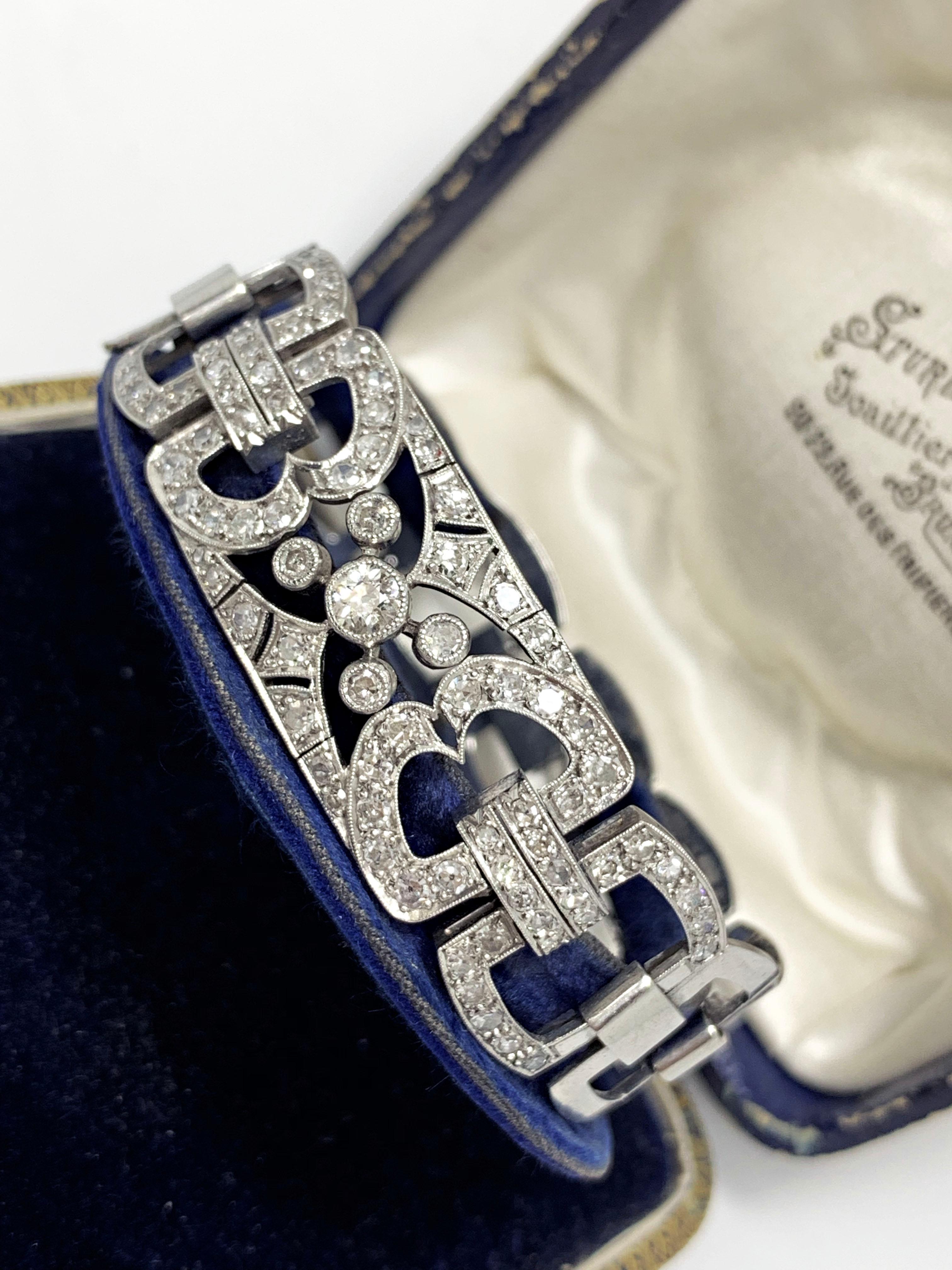 Diamond Set Platinum Link Bracelet, circa 1920s In Good Condition In London, GB