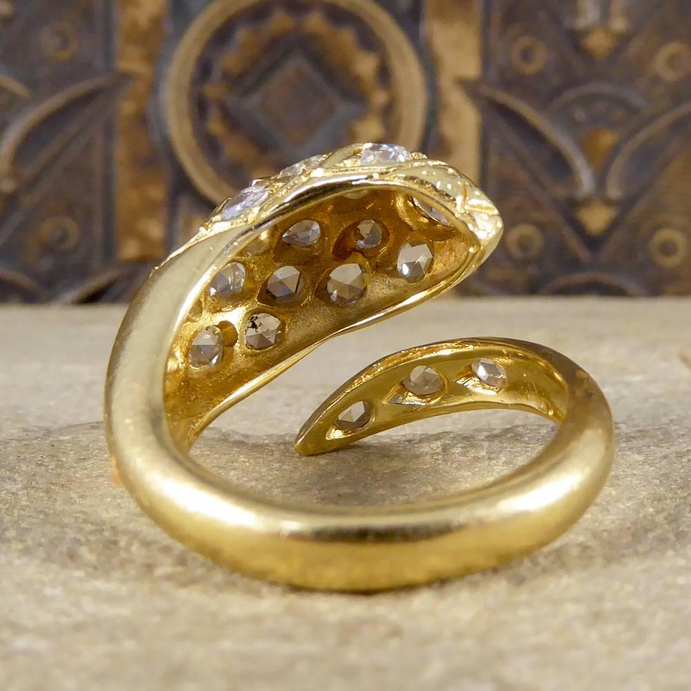 Rose Cut Diamond Set Serpent Snake 18 Carat Gold Ring