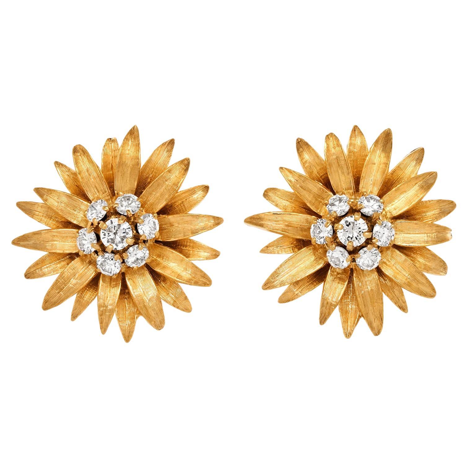 Diamond-set Sixties Flower Earrings