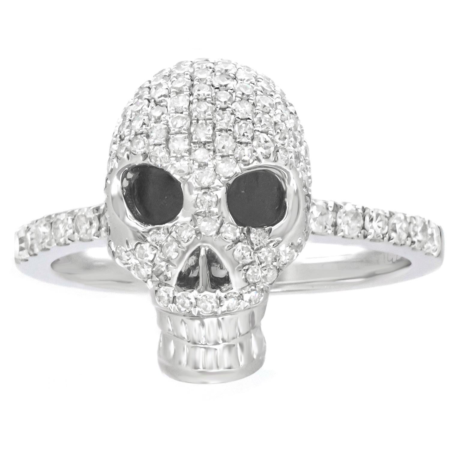 Round Cut Diamond-set Skull Ring