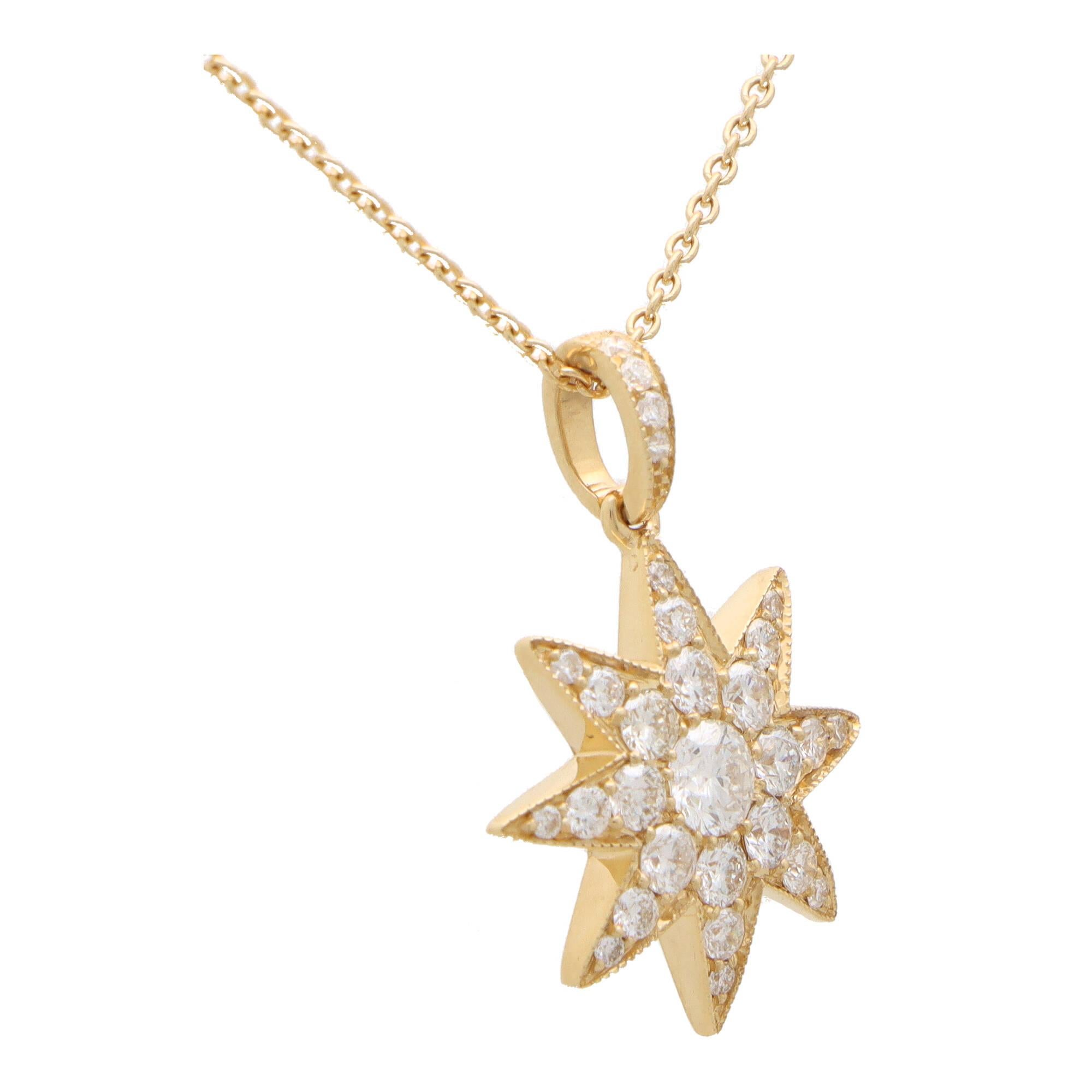 Round Cut Diamond Set Star Necklace 0.60 Carat For Sale