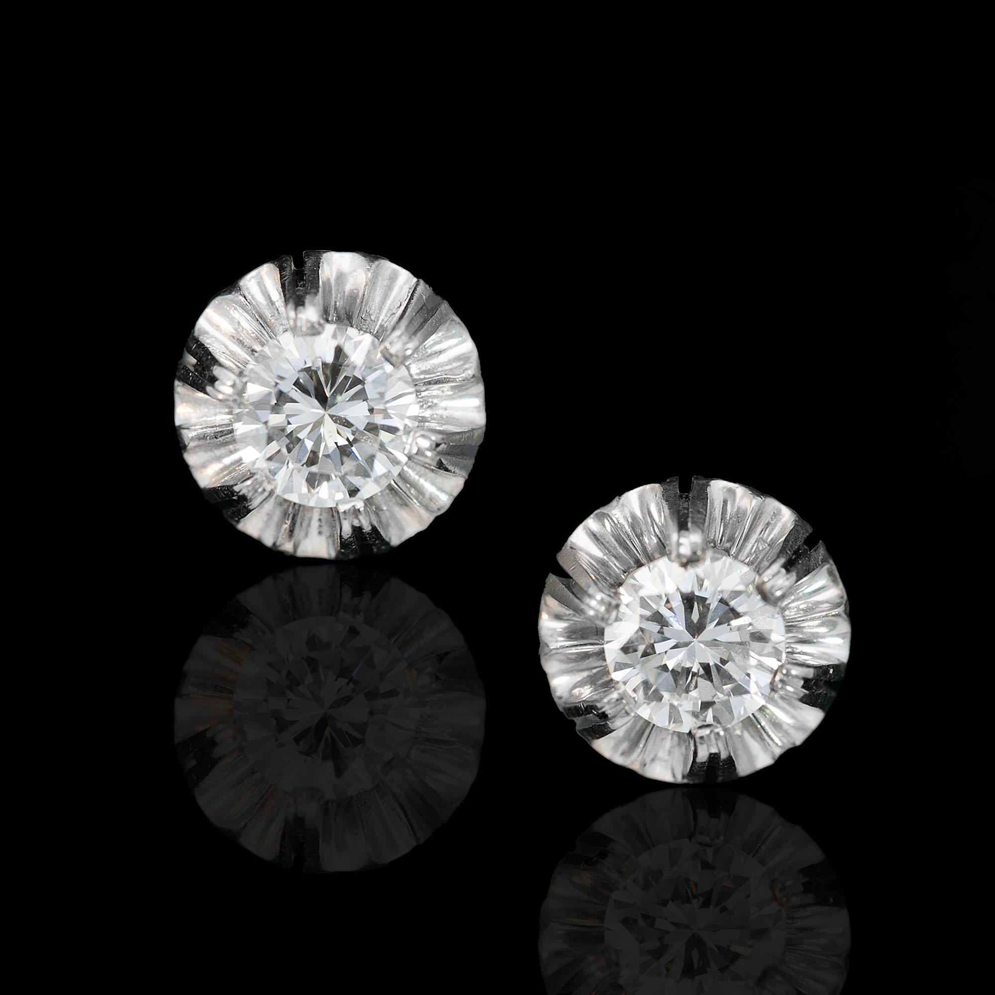 Women's or Men's Diamond Set Stud Earrings Circa 1930s For Sale