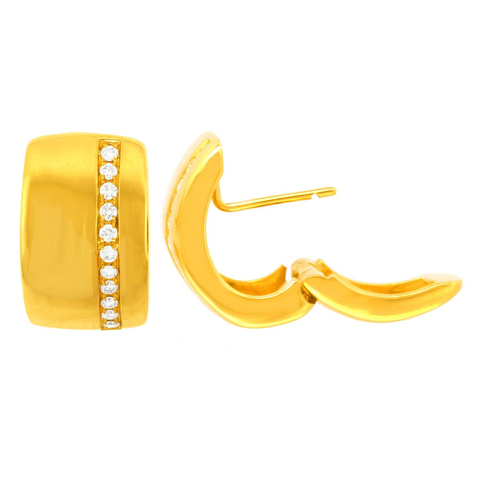 Diamond-set Swiss Modernist Huggie Earrings For Sale 2