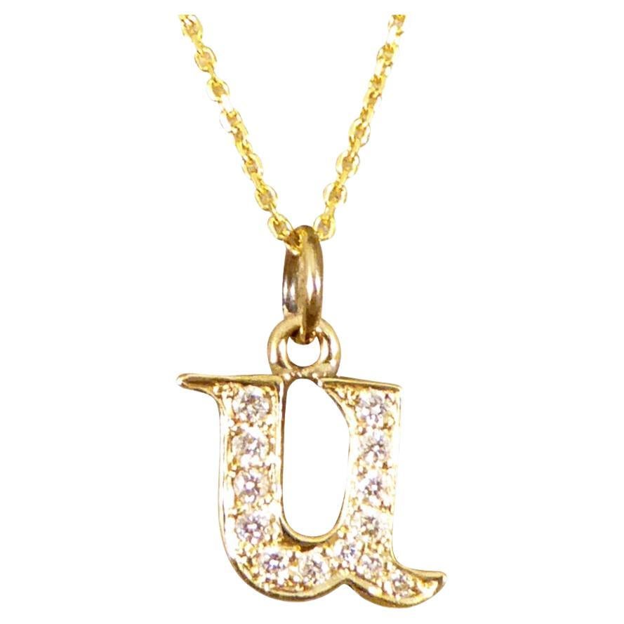 Diamond Set U Initial Pendant in 18ct Yellow Gold on a Yellow Gold Necklace  For Sale