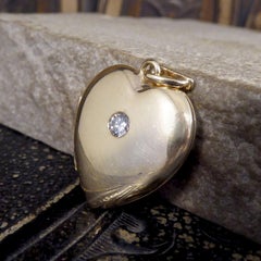 Diamond Set Vintage 9ct Yellow Gold Heart Locket Pendant
