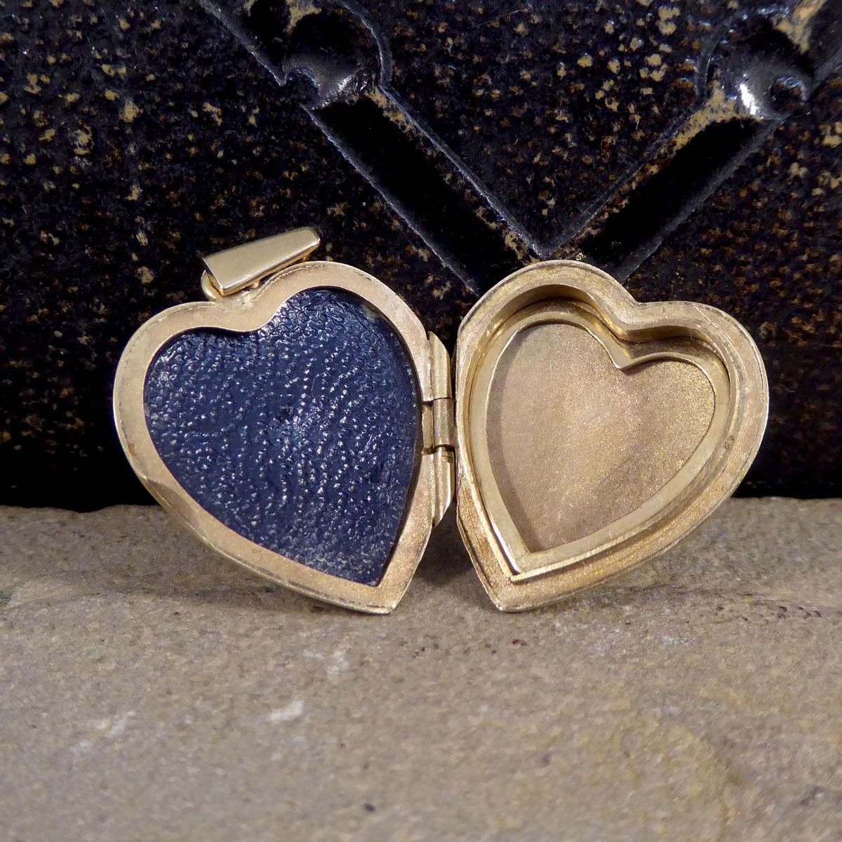Women's or Men's Diamond Set Vintage 9ct Yellow Gold Heart Locket Pendant